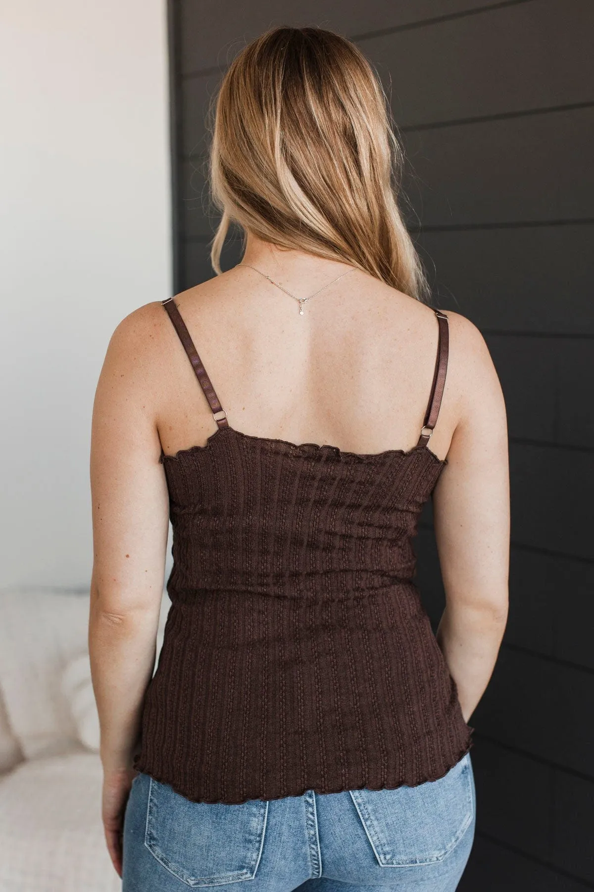 Happiness Is Within Ribbed Knit Tank- Brown