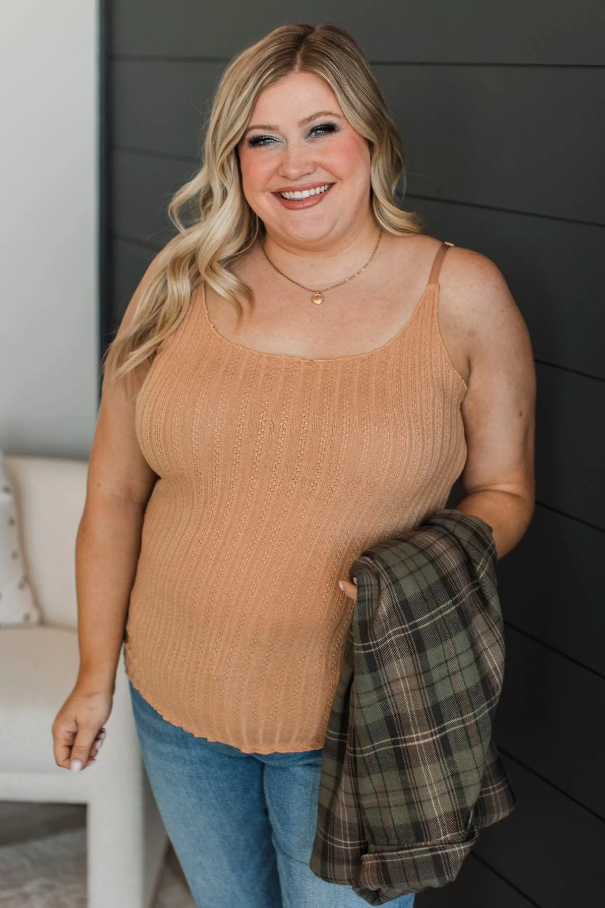 Happiness Is Within Ribbed Tank Top- Natural