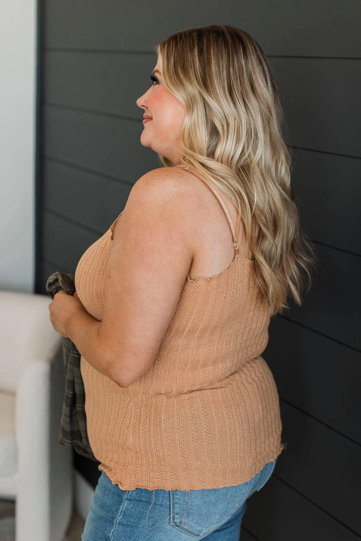 Happiness Is Within Ribbed Tank Top- Natural