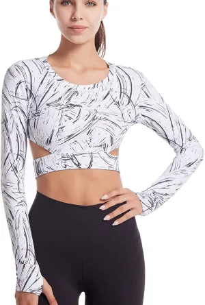 Hi J & HI Women Long Sleeve Crop Tops Workout Athletic Gym Shirts Cropped for Sports Yoga Fitness Running