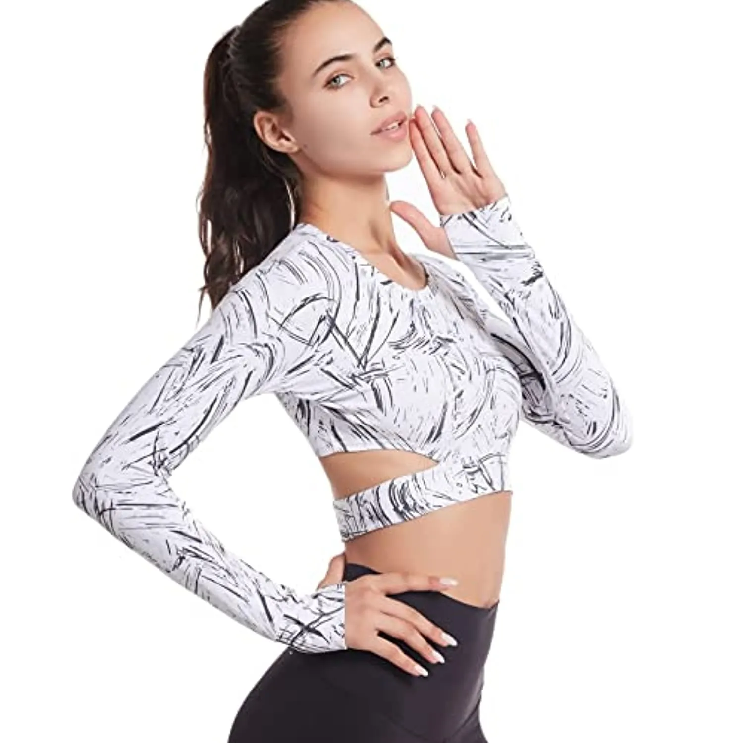 Hi J & HI Women Long Sleeve Crop Tops Workout Athletic Gym Shirts Cropped for Sports Yoga Fitness Running