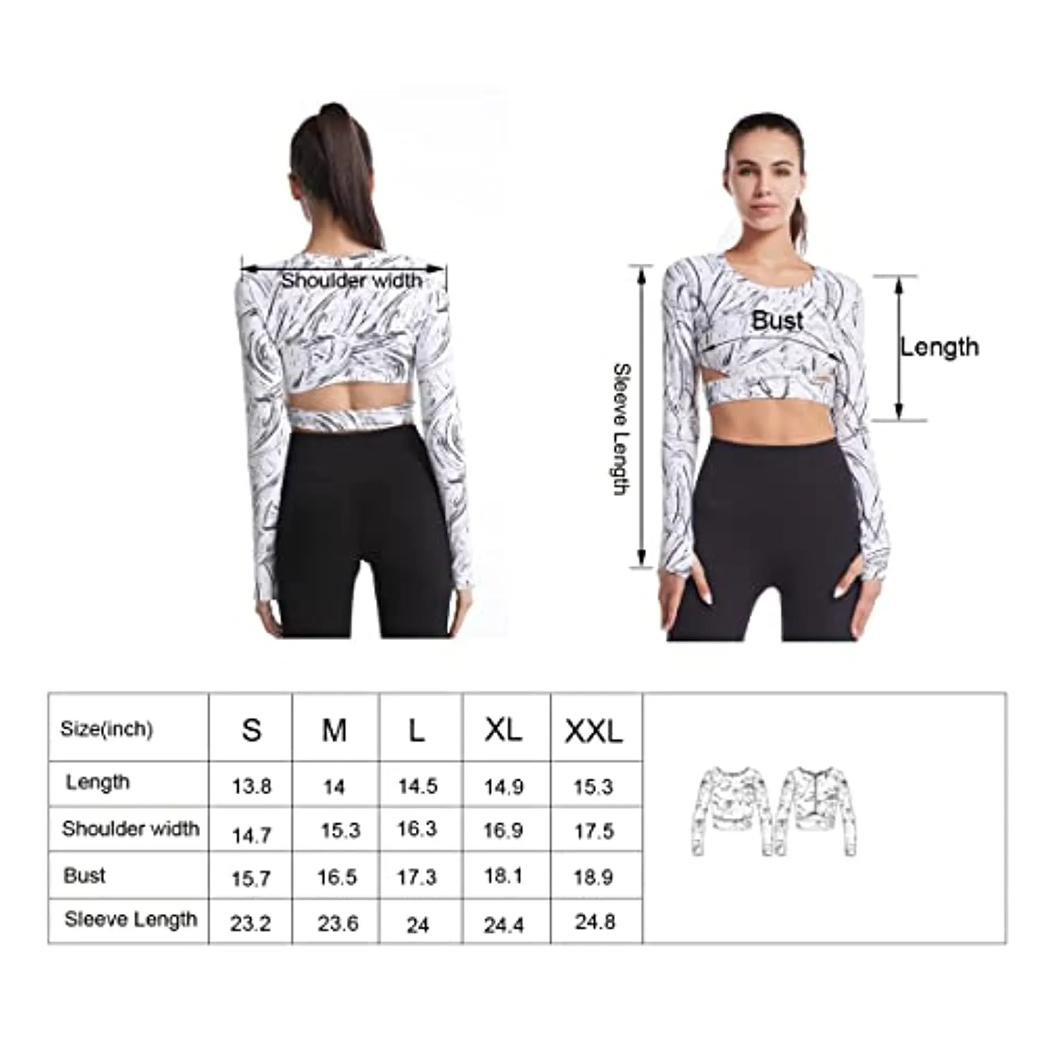 Hi J & HI Women Long Sleeve Crop Tops Workout Athletic Gym Shirts Cropped for Sports Yoga Fitness Running