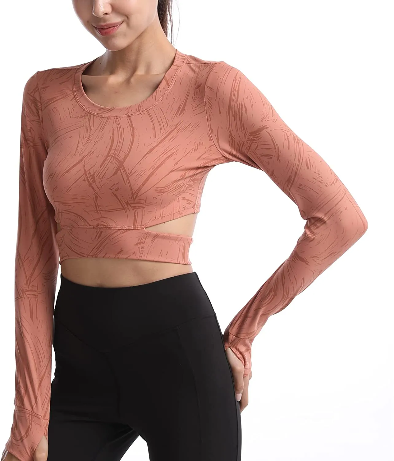 Hi J & HI Women Long Sleeve Crop Tops Workout Athletic Gym Shirts Cropped for Sports Yoga Fitness Running