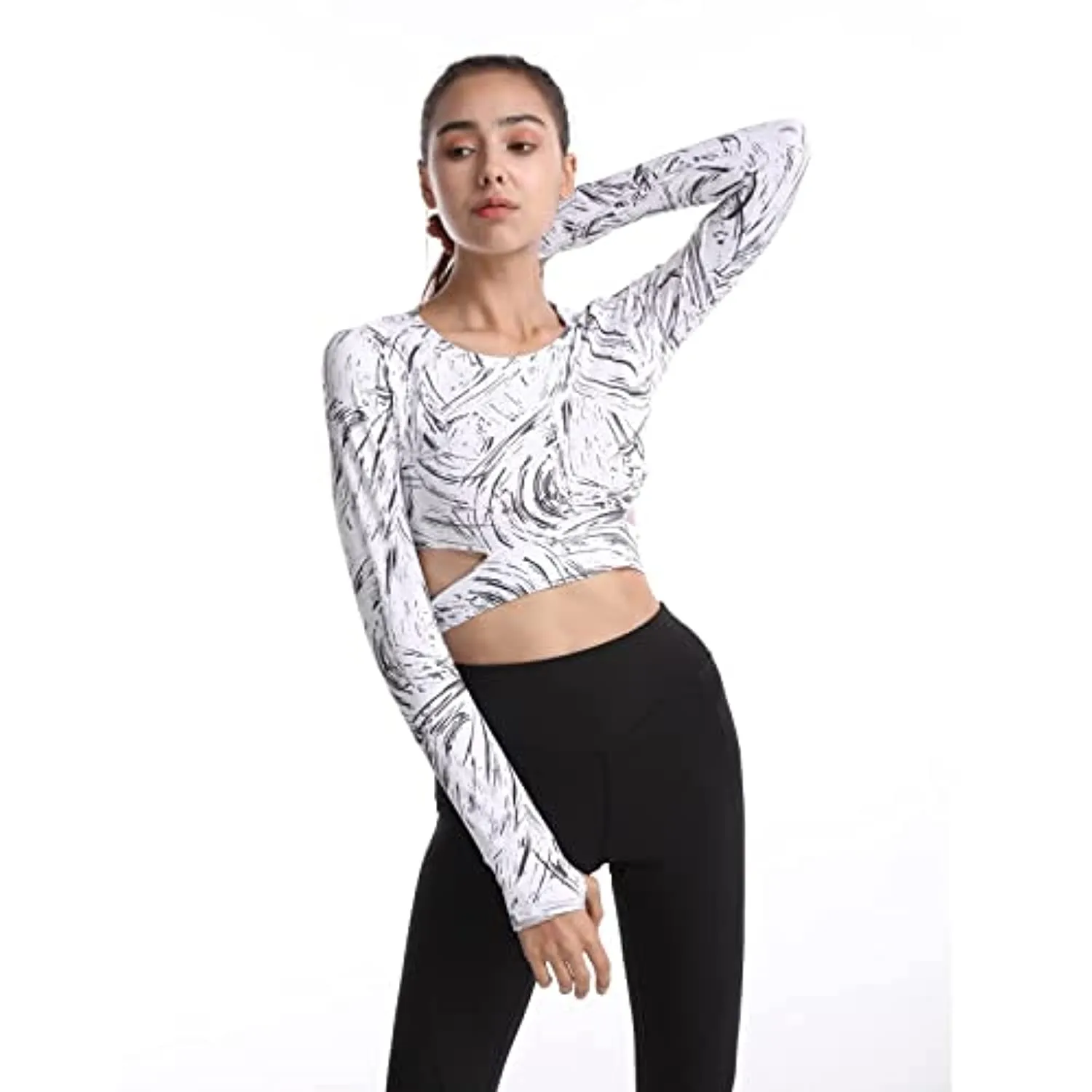 Hi J & HI Women Long Sleeve Crop Tops Workout Athletic Gym Shirts Cropped for Sports Yoga Fitness Running