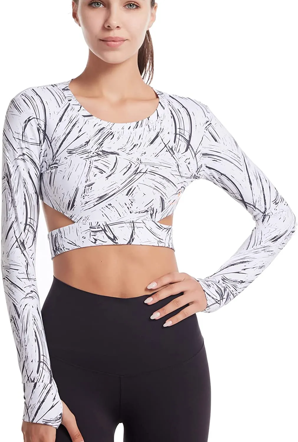 Hi J & HI Women Long Sleeve Crop Tops Workout Athletic Gym Shirts Cropped for Sports Yoga Fitness Running