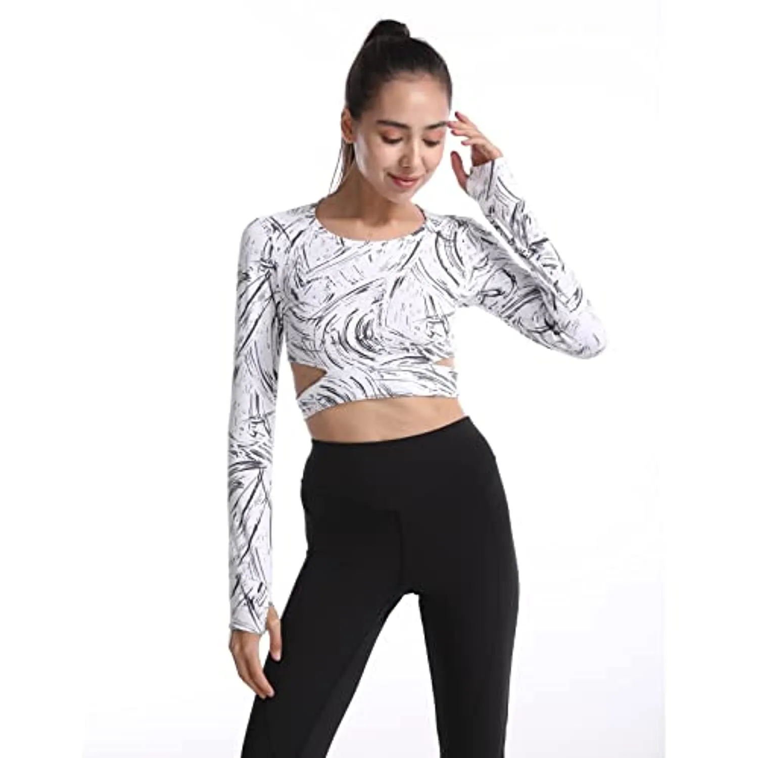 Hi J & HI Women Long Sleeve Crop Tops Workout Athletic Gym Shirts Cropped for Sports Yoga Fitness Running