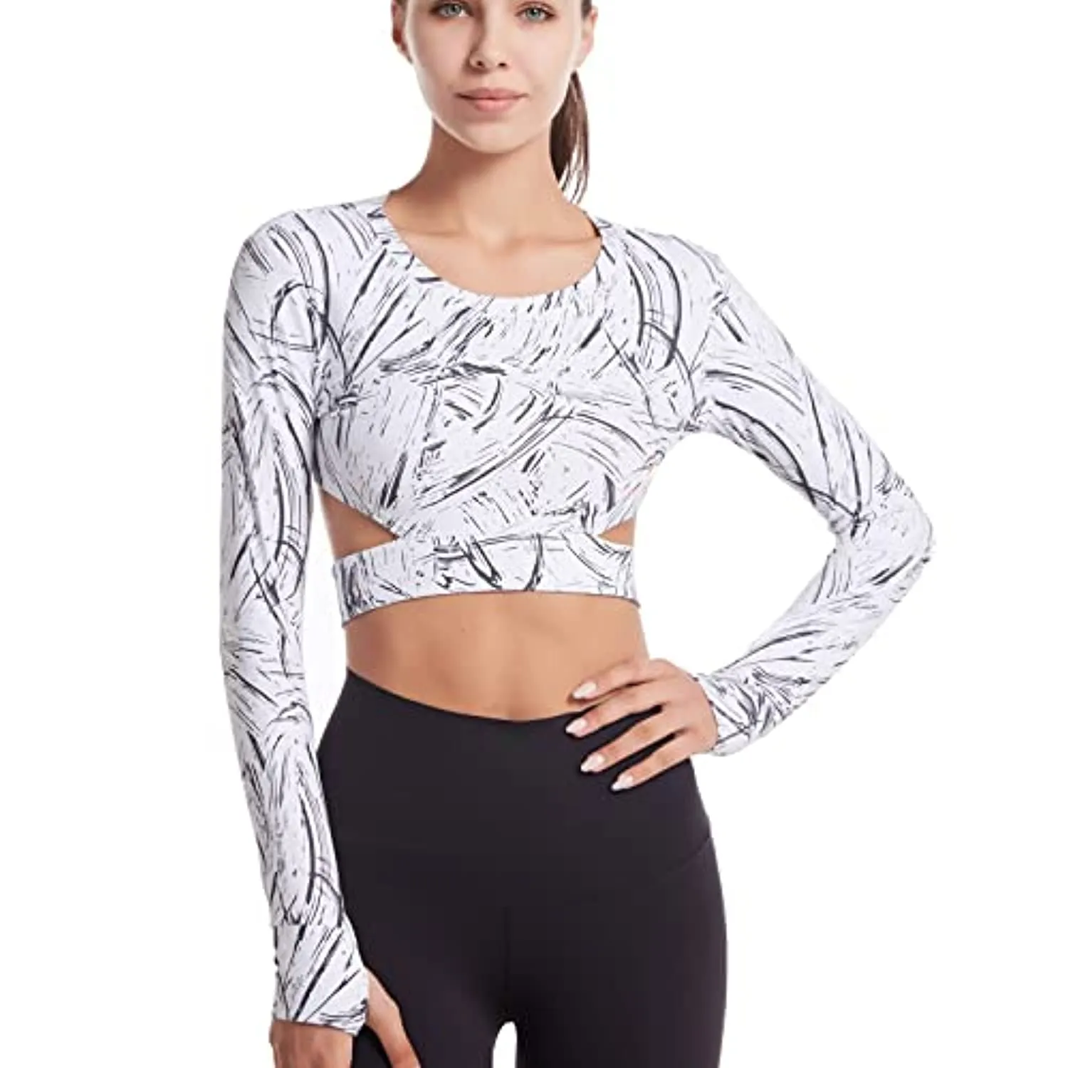 Hi J & HI Women Long Sleeve Crop Tops Workout Athletic Gym Shirts Cropped for Sports Yoga Fitness Running