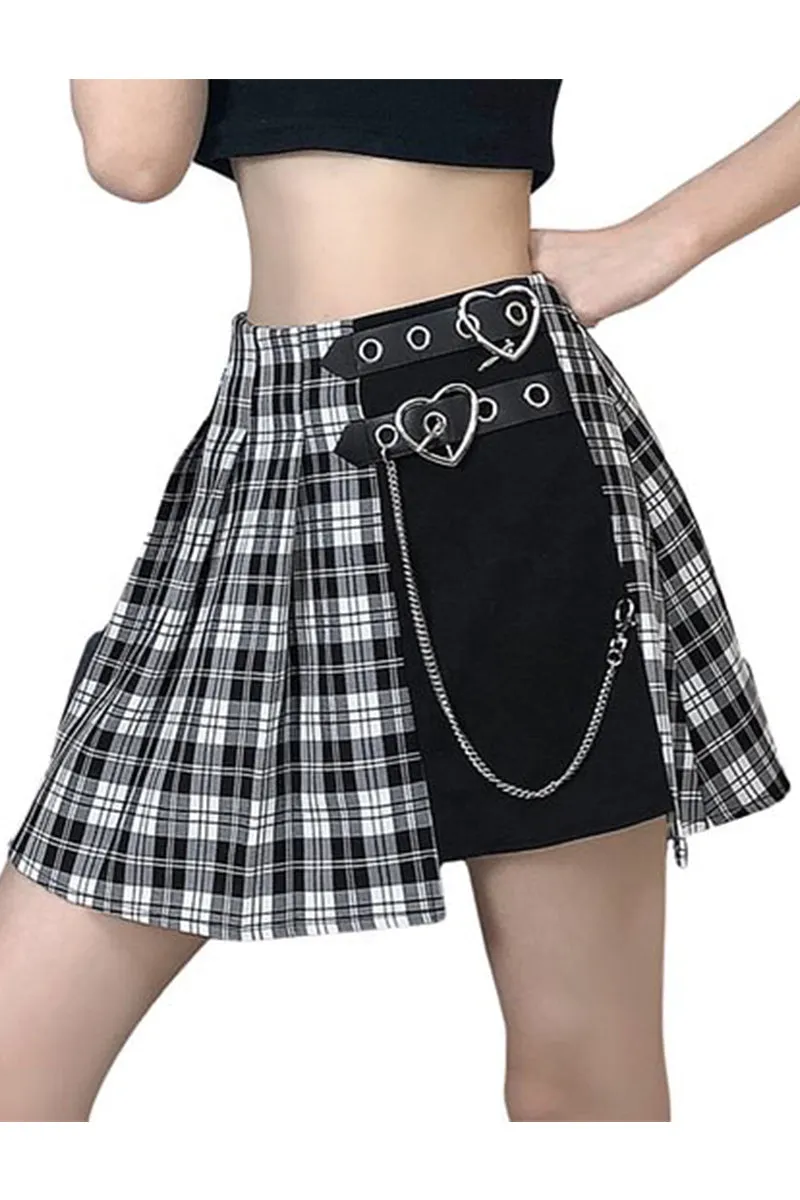 HQS1217 Punk Plaid Chain Skirt