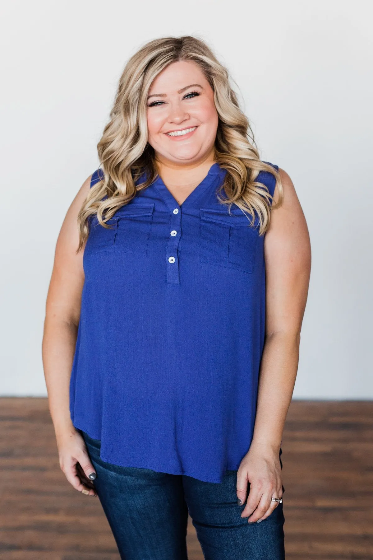 I Love Everything 3 Button Top- Royal Blue