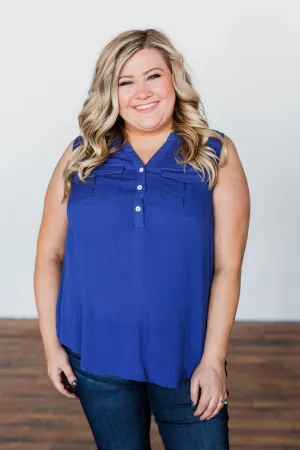 I Love Everything 3 Button Top- Royal Blue