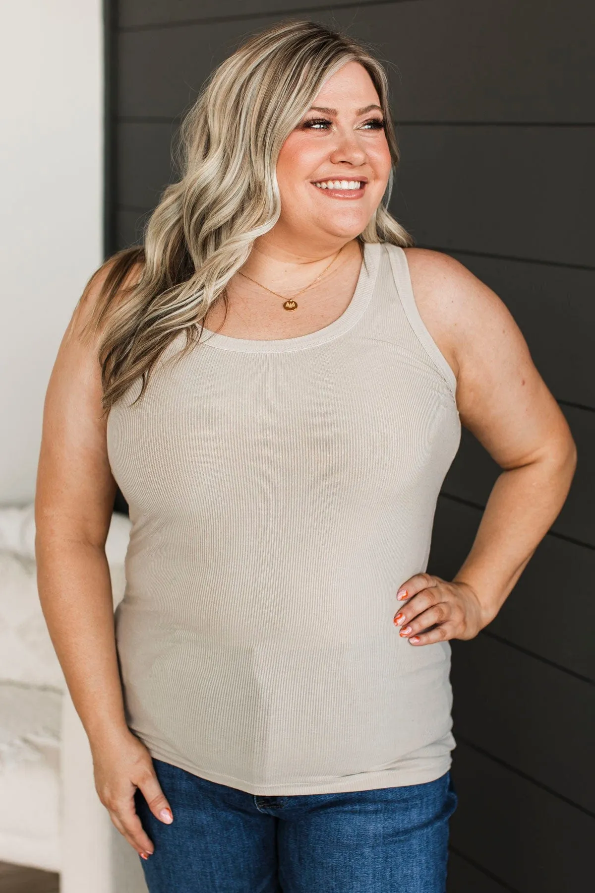 Immensely Loved Ribbed Tank Top- Bone White