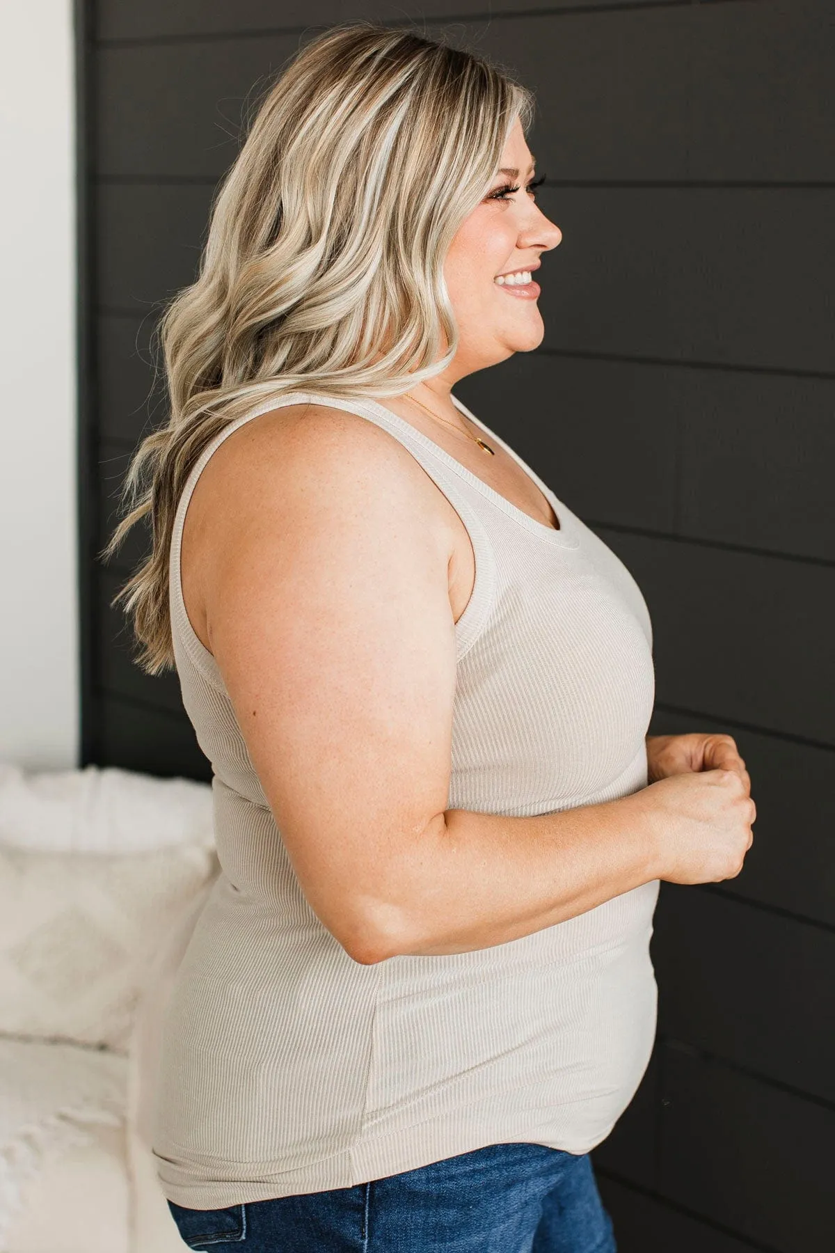 Immensely Loved Ribbed Tank Top- Bone White