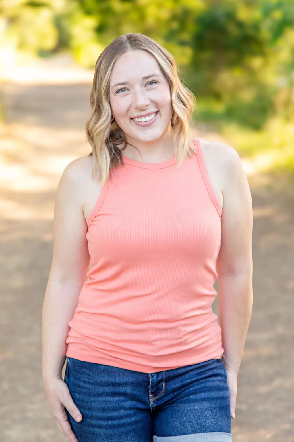 IN PRODUCTION Tara Ribbed Tank - Coral