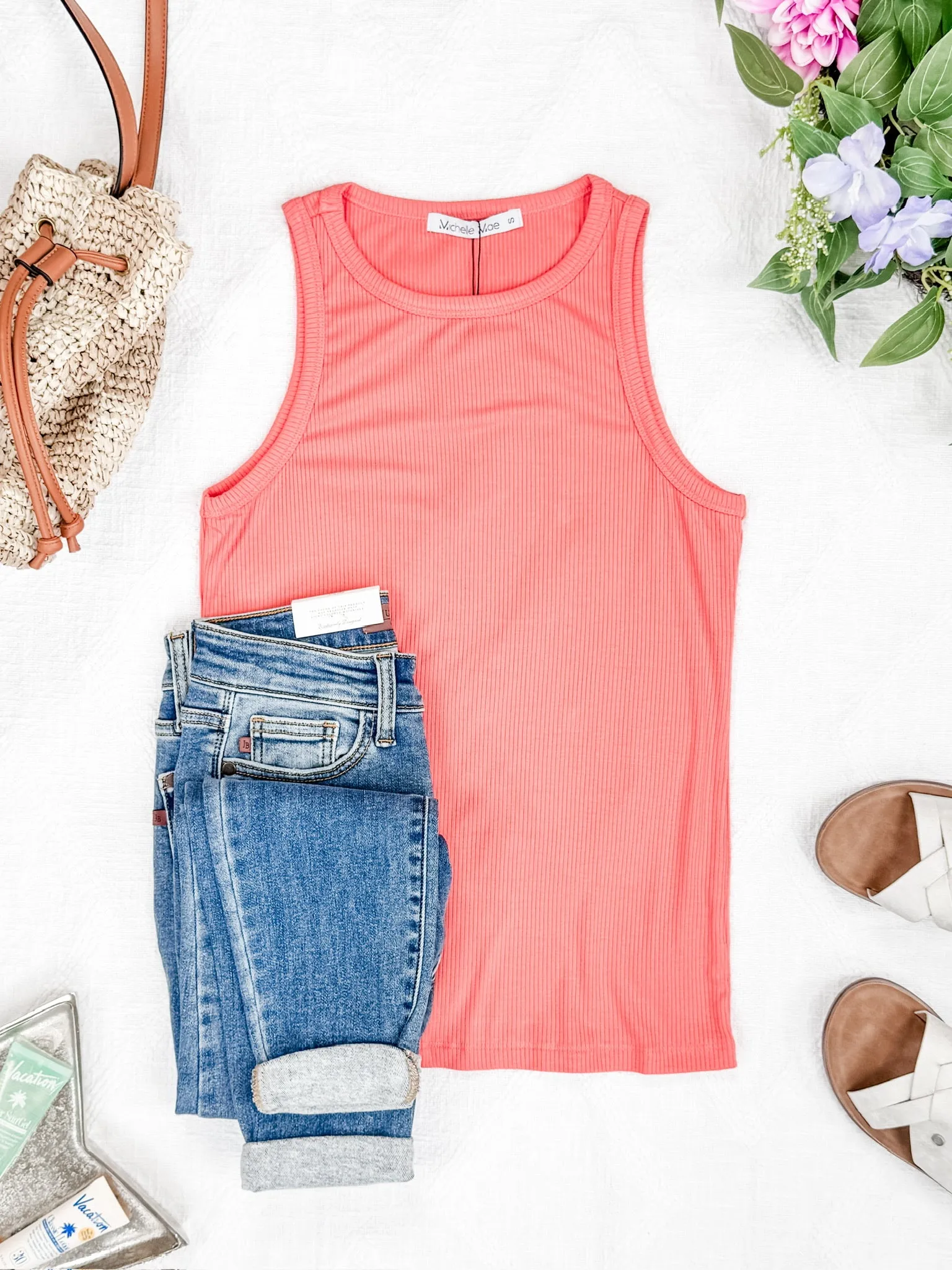 IN PRODUCTION Tara Ribbed Tank - Coral