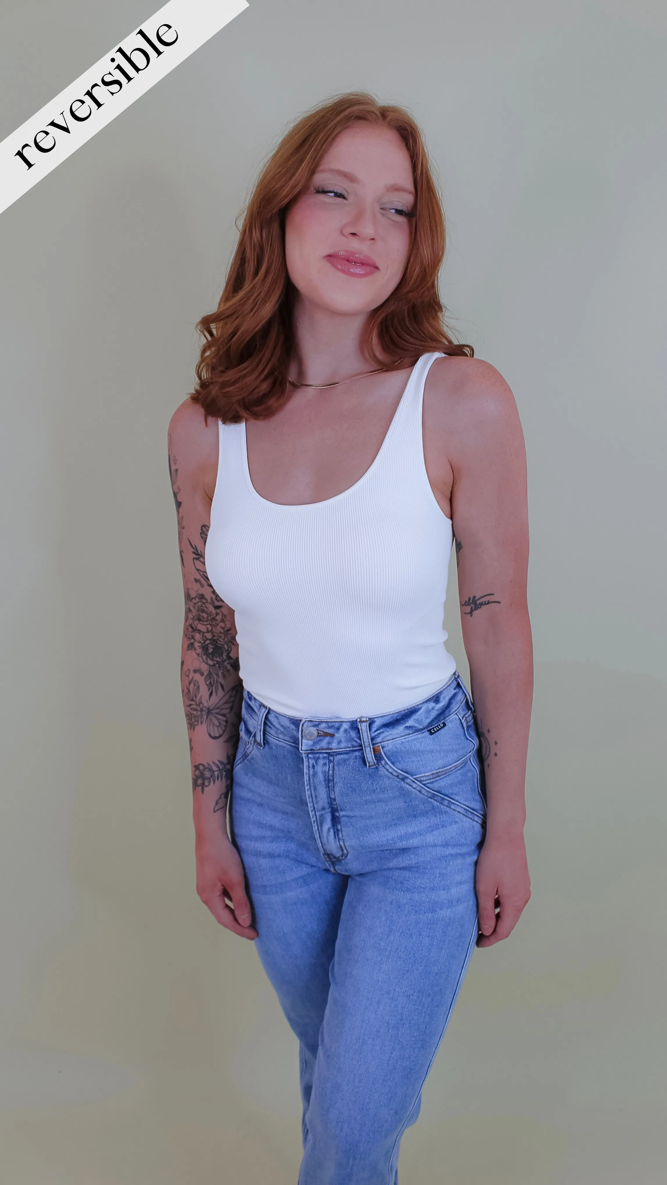 Irina Ribbed Reversible Tank Top - Ivory