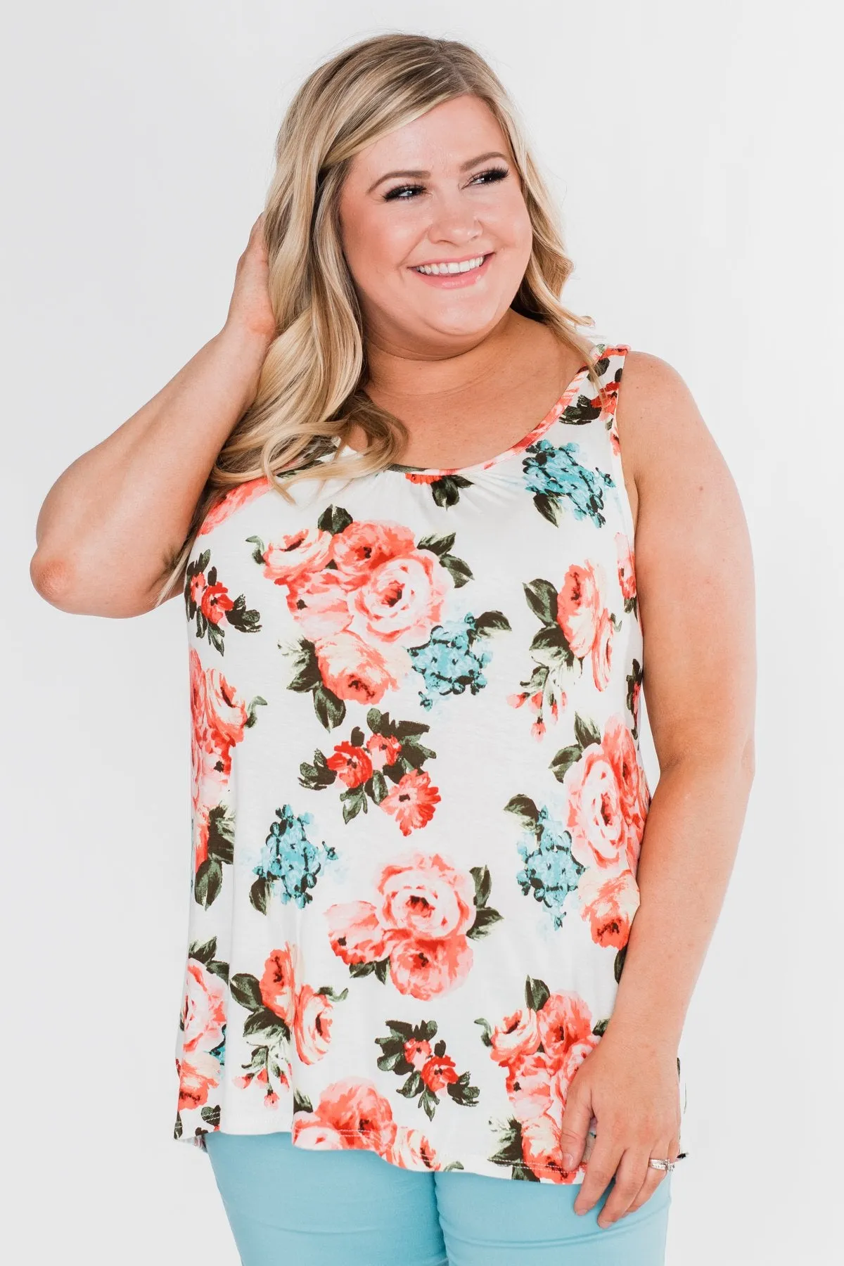 It's a Sweet Love Floral Tank Top-Ivory