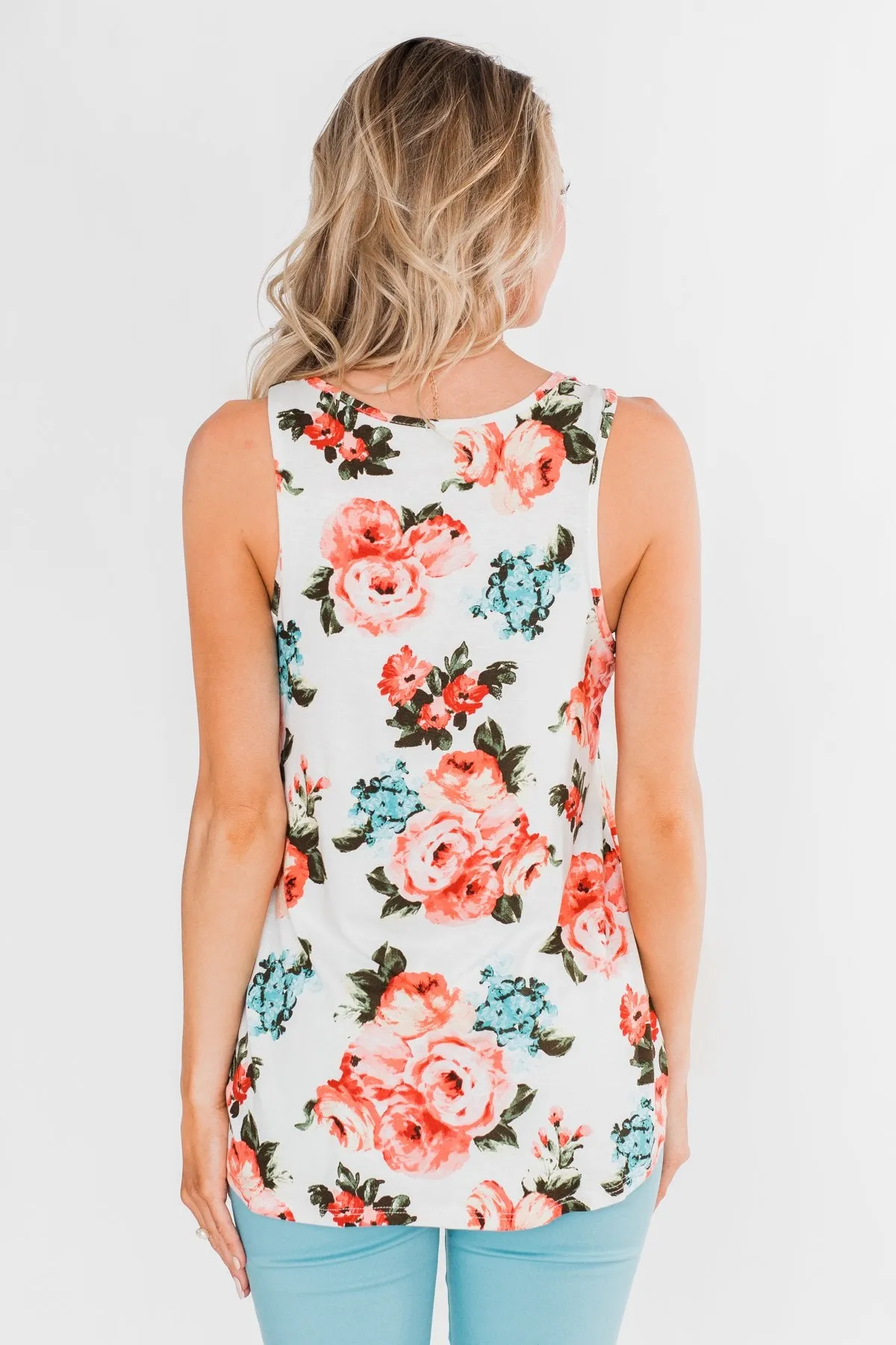 It's a Sweet Love Floral Tank Top-Ivory