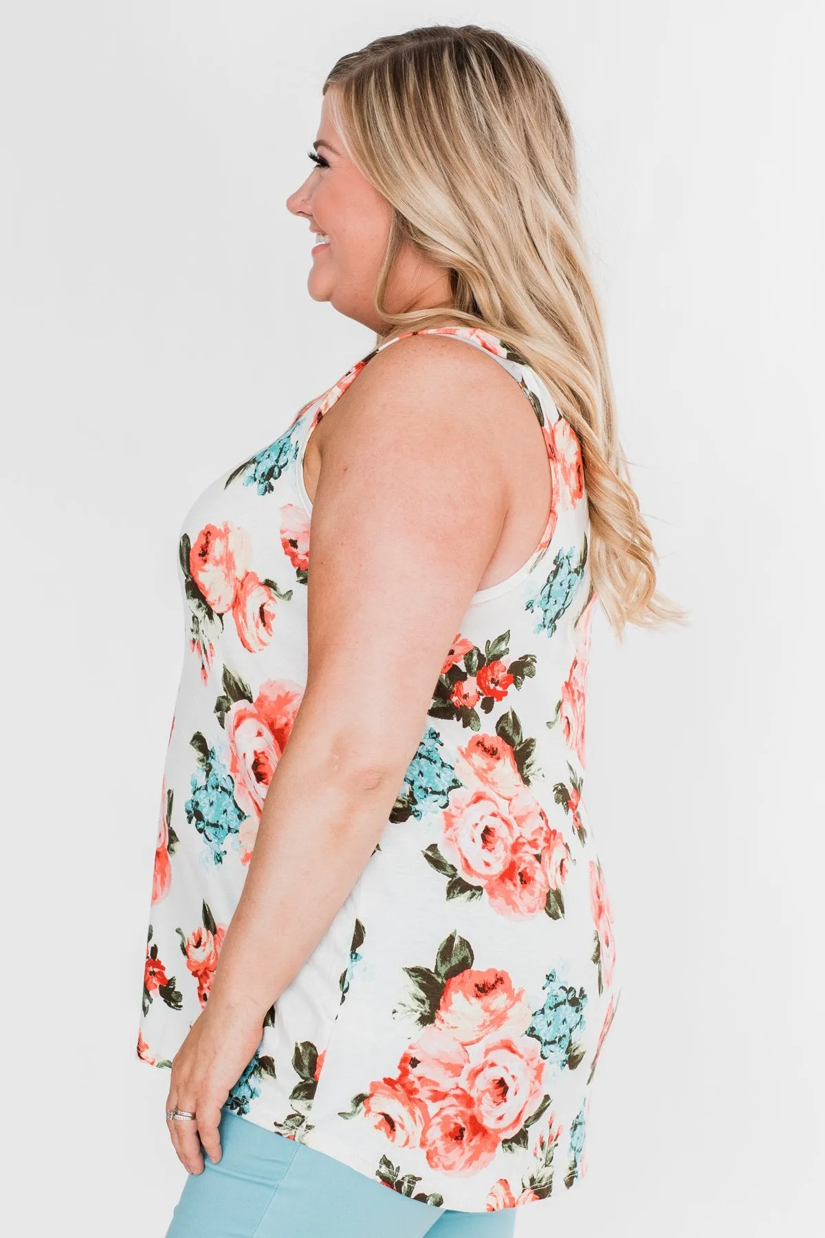 It's a Sweet Love Floral Tank Top-Ivory