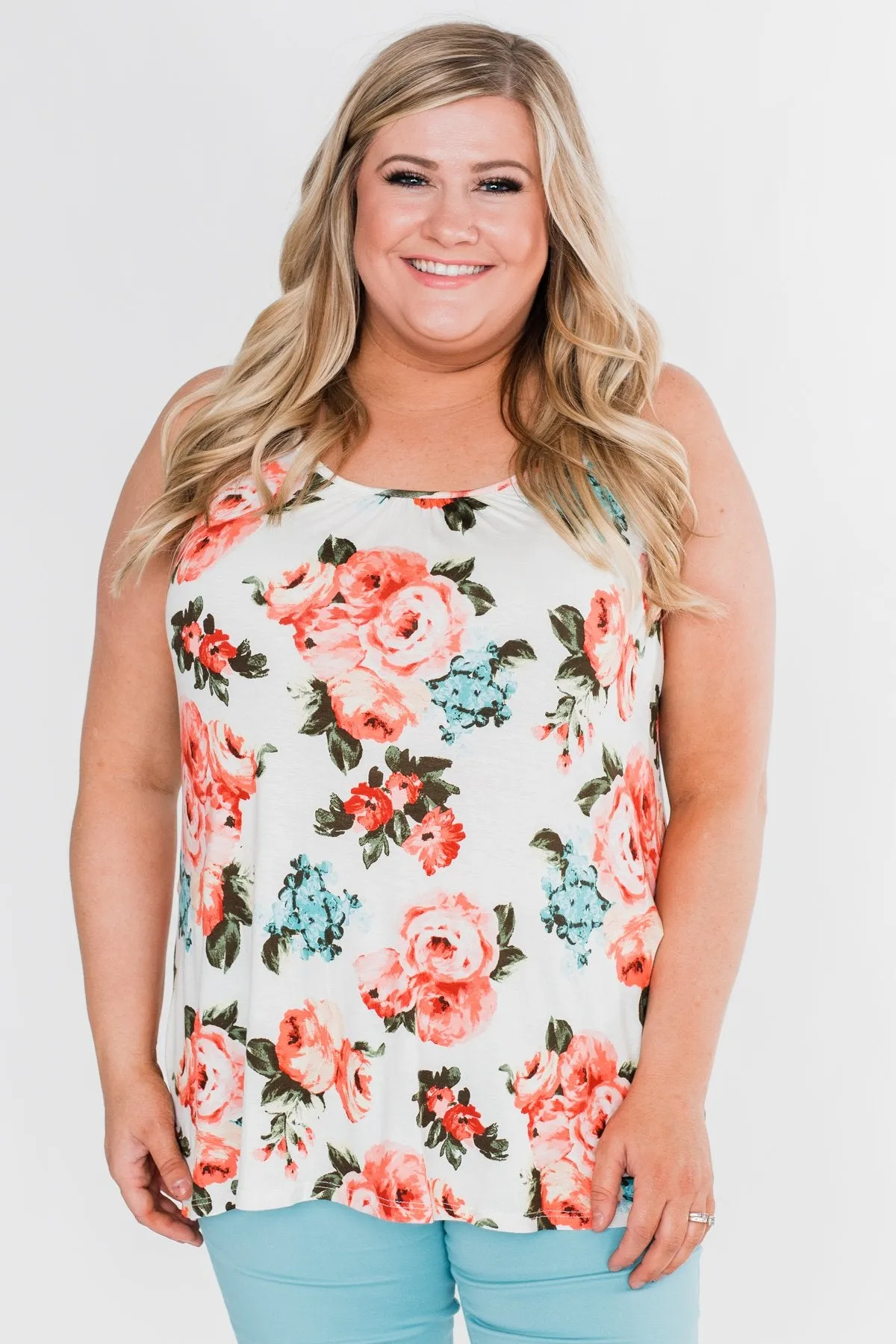 It's a Sweet Love Floral Tank Top-Ivory