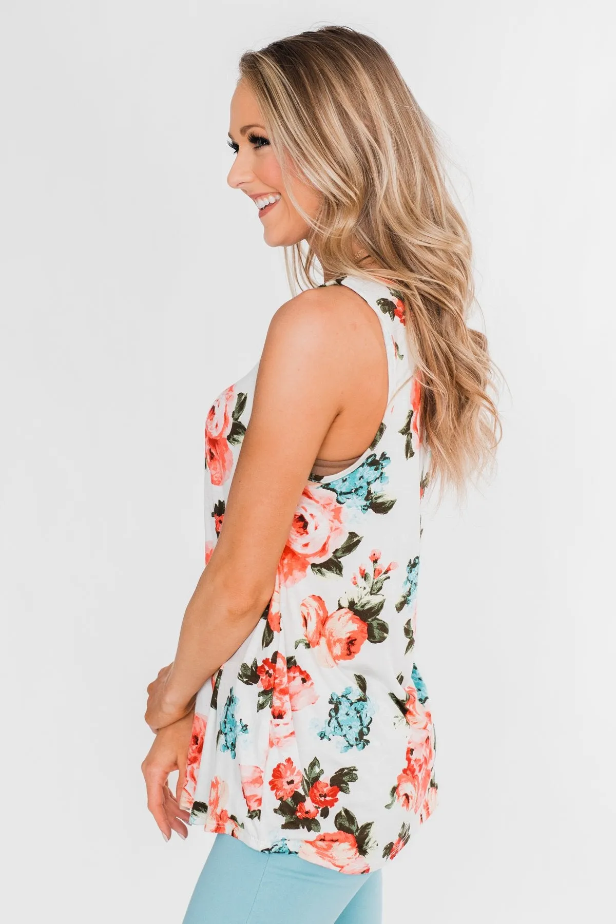 It's a Sweet Love Floral Tank Top-Ivory