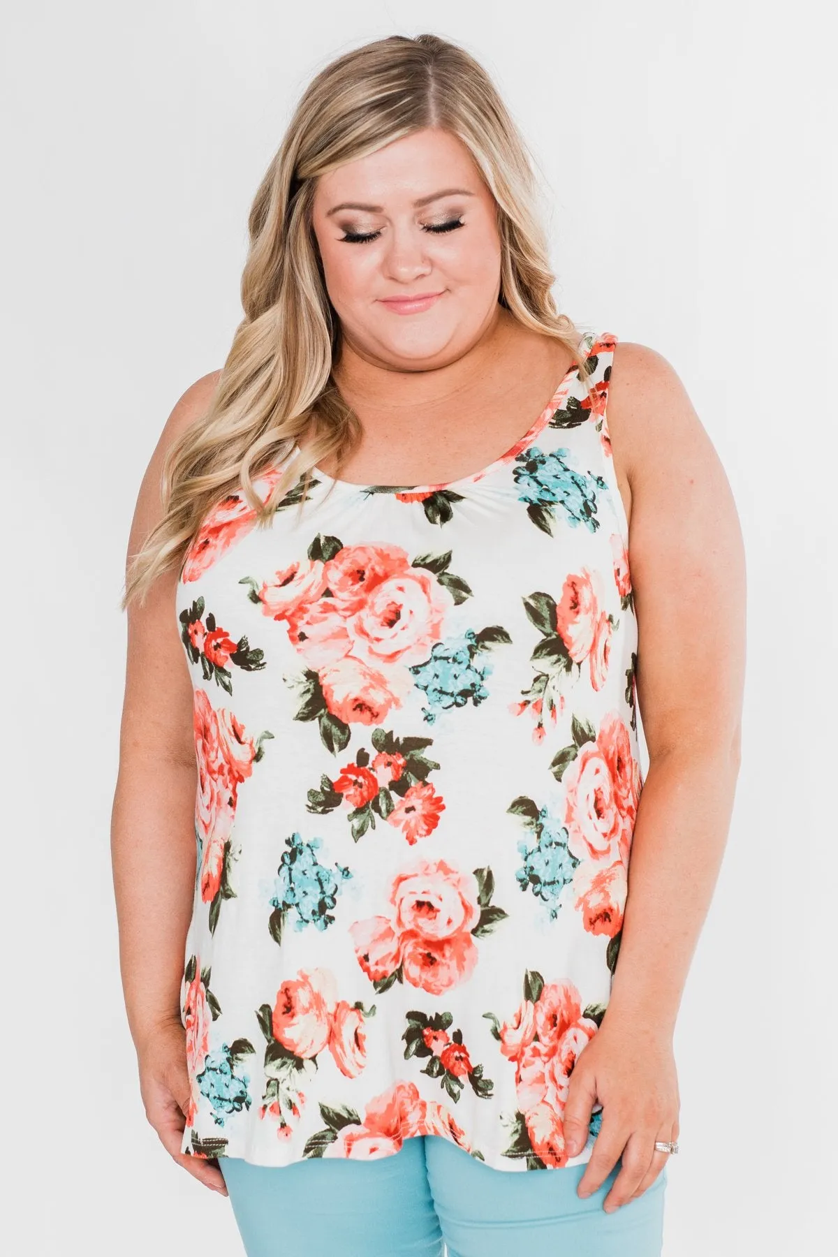 It's a Sweet Love Floral Tank Top-Ivory