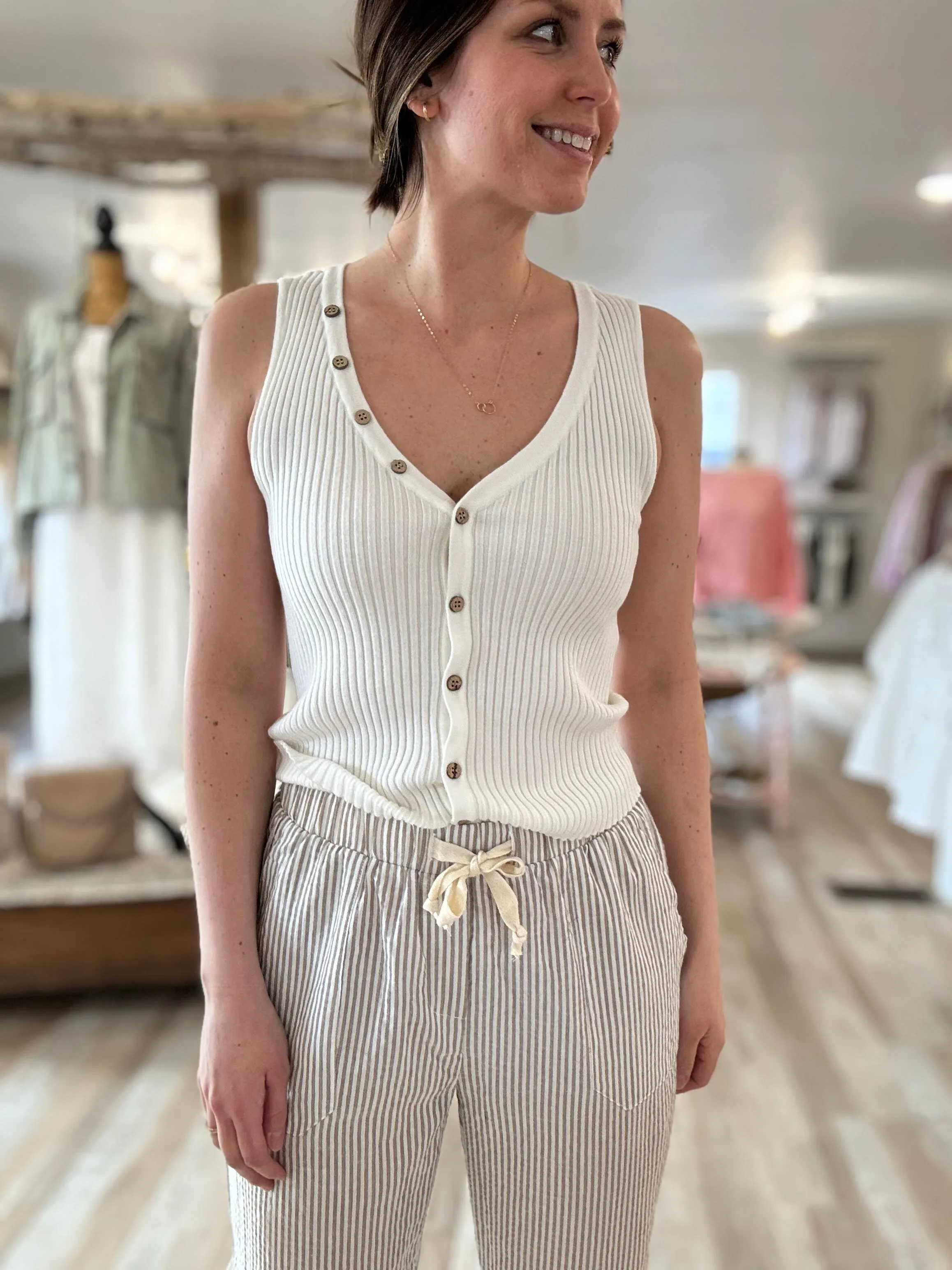 ivory ribbed button tank
