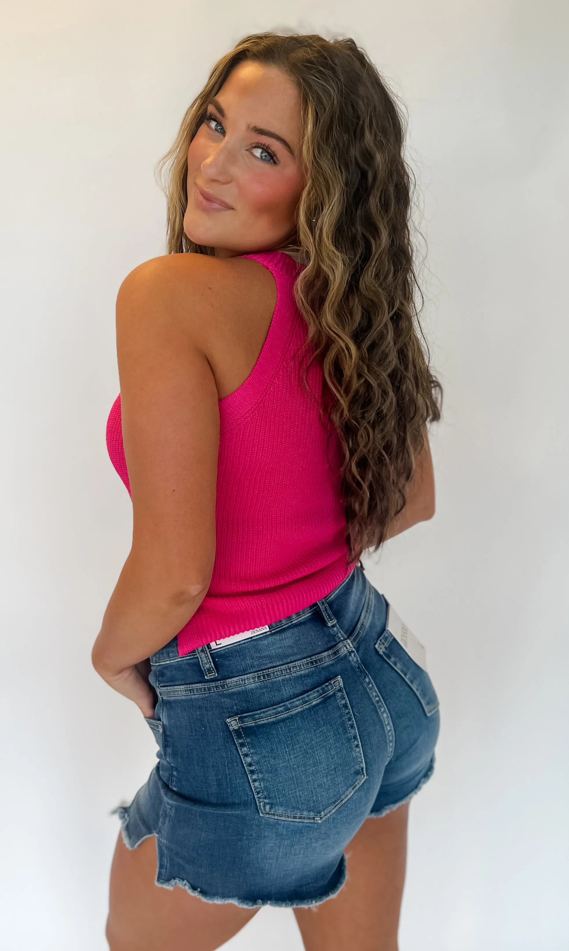 Jaycee Halter Sweater Tank - Fuchsia