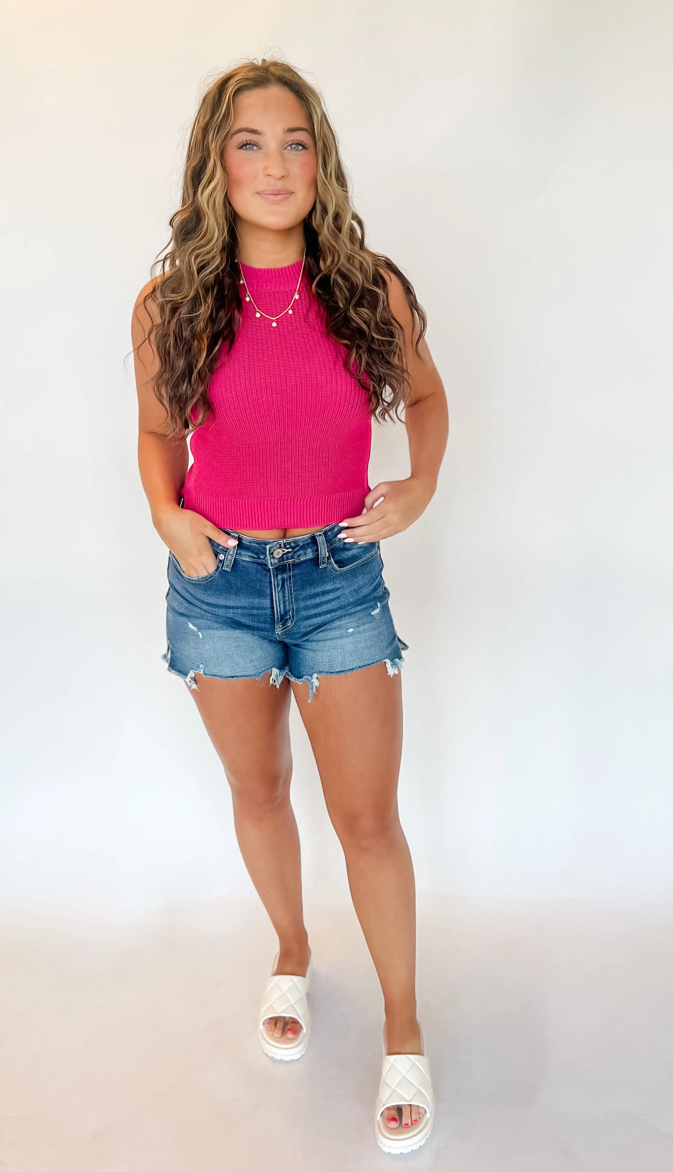 Jaycee Halter Sweater Tank - Fuchsia