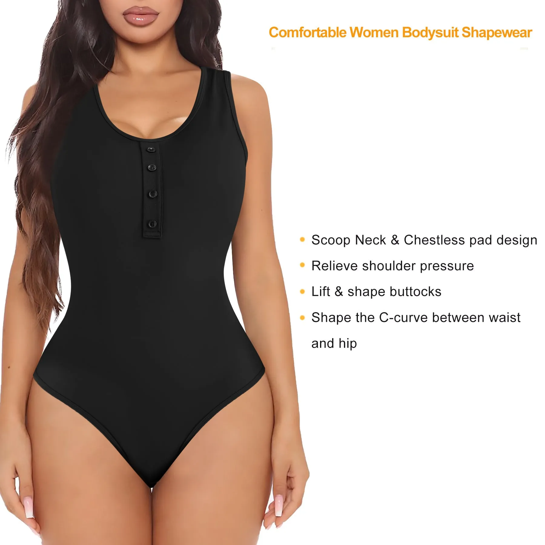 Junlan Sleeveless Bodysuit Shapewear for Women Scoop Neck Button