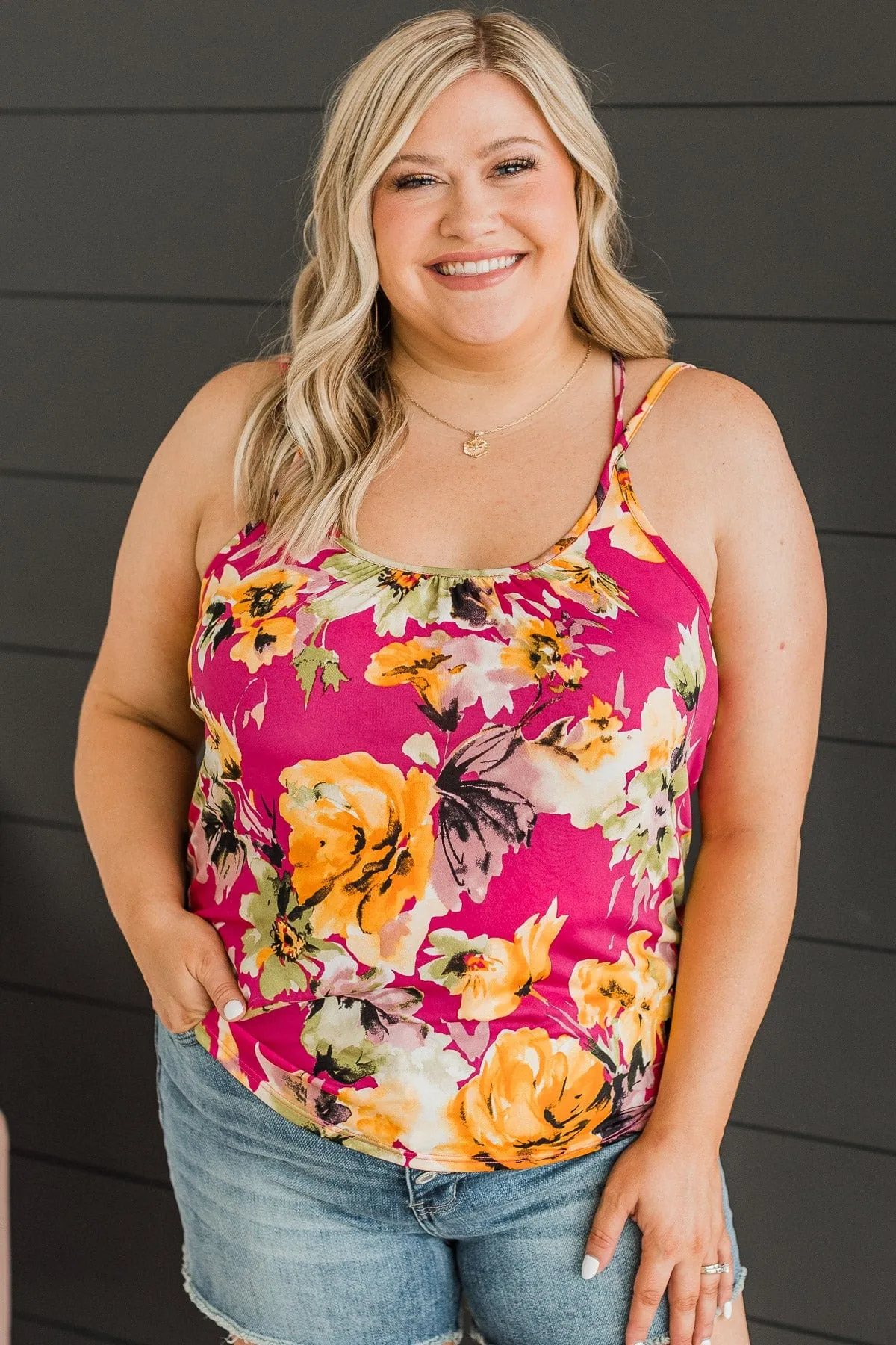 Just A Crush Floral Tank Top- Hot Pink