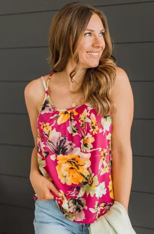 Just A Crush Floral Tank Top- Hot Pink