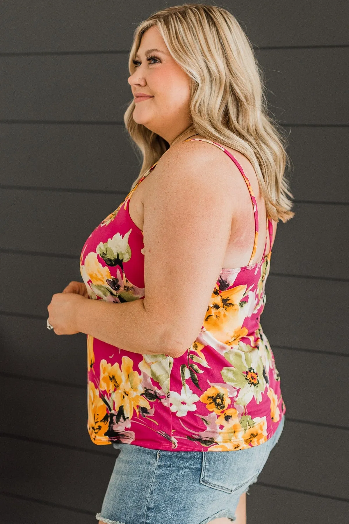 Just A Crush Floral Tank Top- Hot Pink