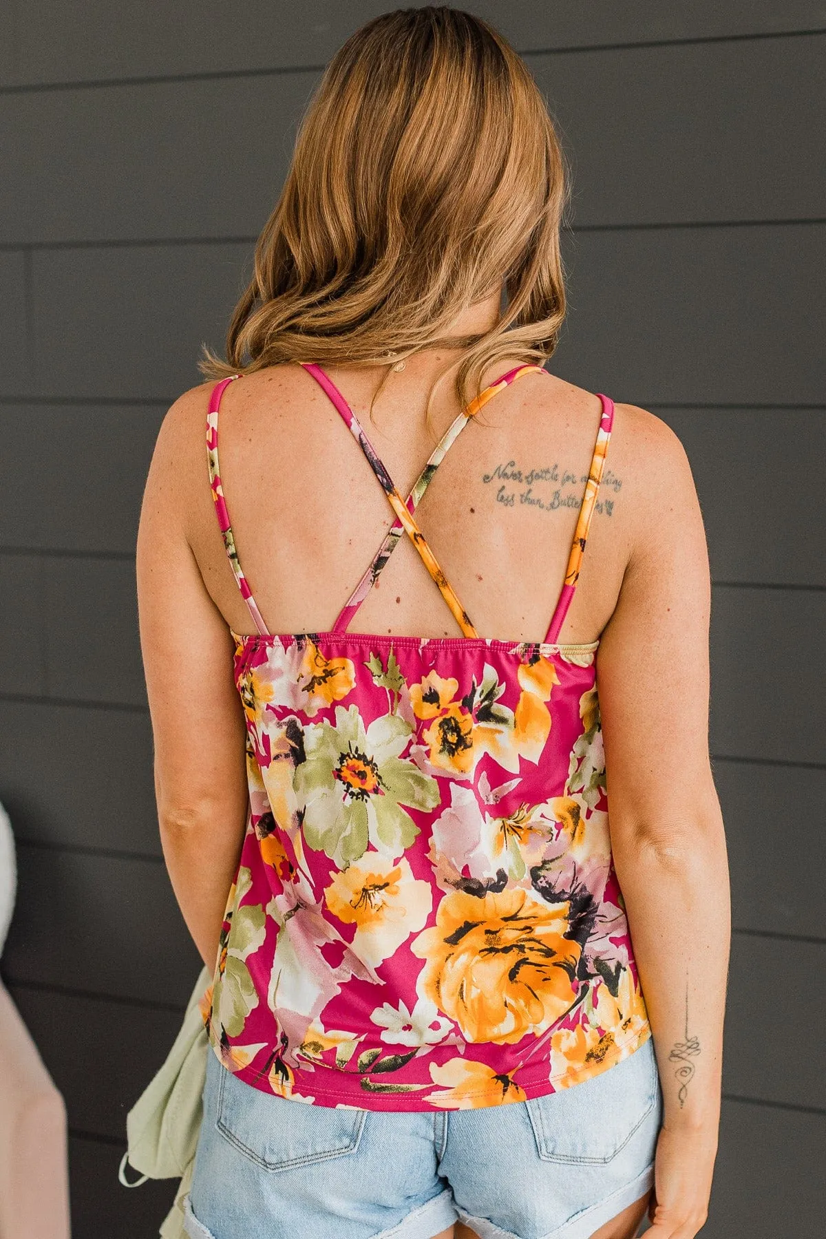 Just A Crush Floral Tank Top- Hot Pink