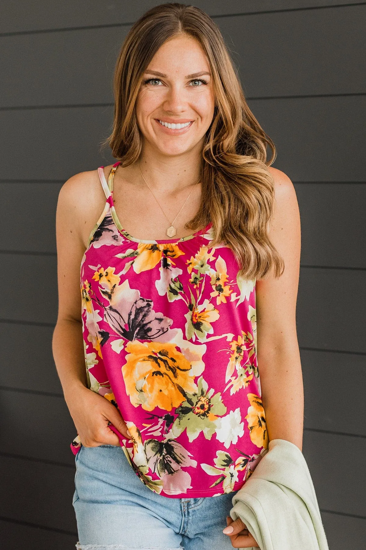 Just A Crush Floral Tank Top- Hot Pink