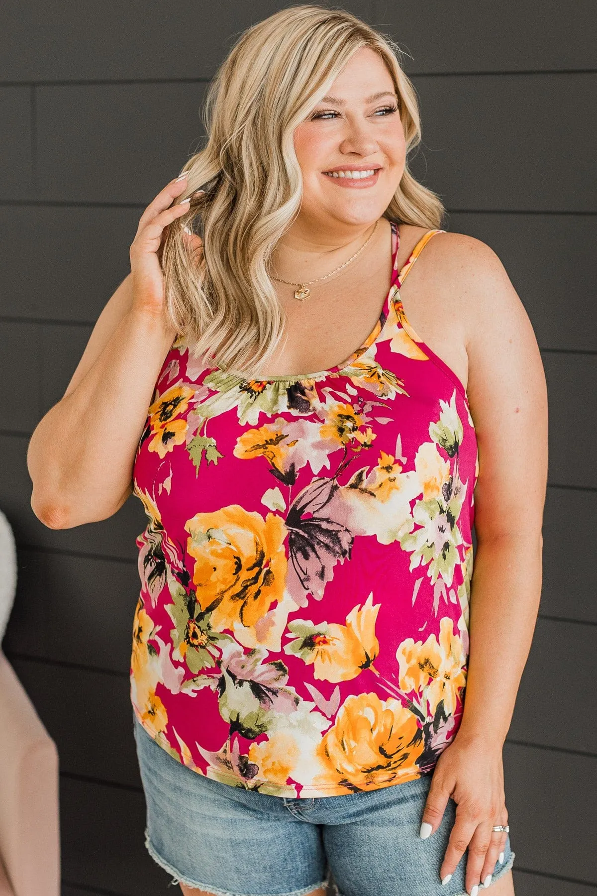 Just A Crush Floral Tank Top- Hot Pink