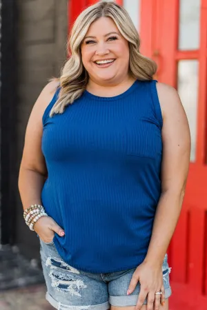Just Peachy Ribbed Knit Tank Top- Royal Blue