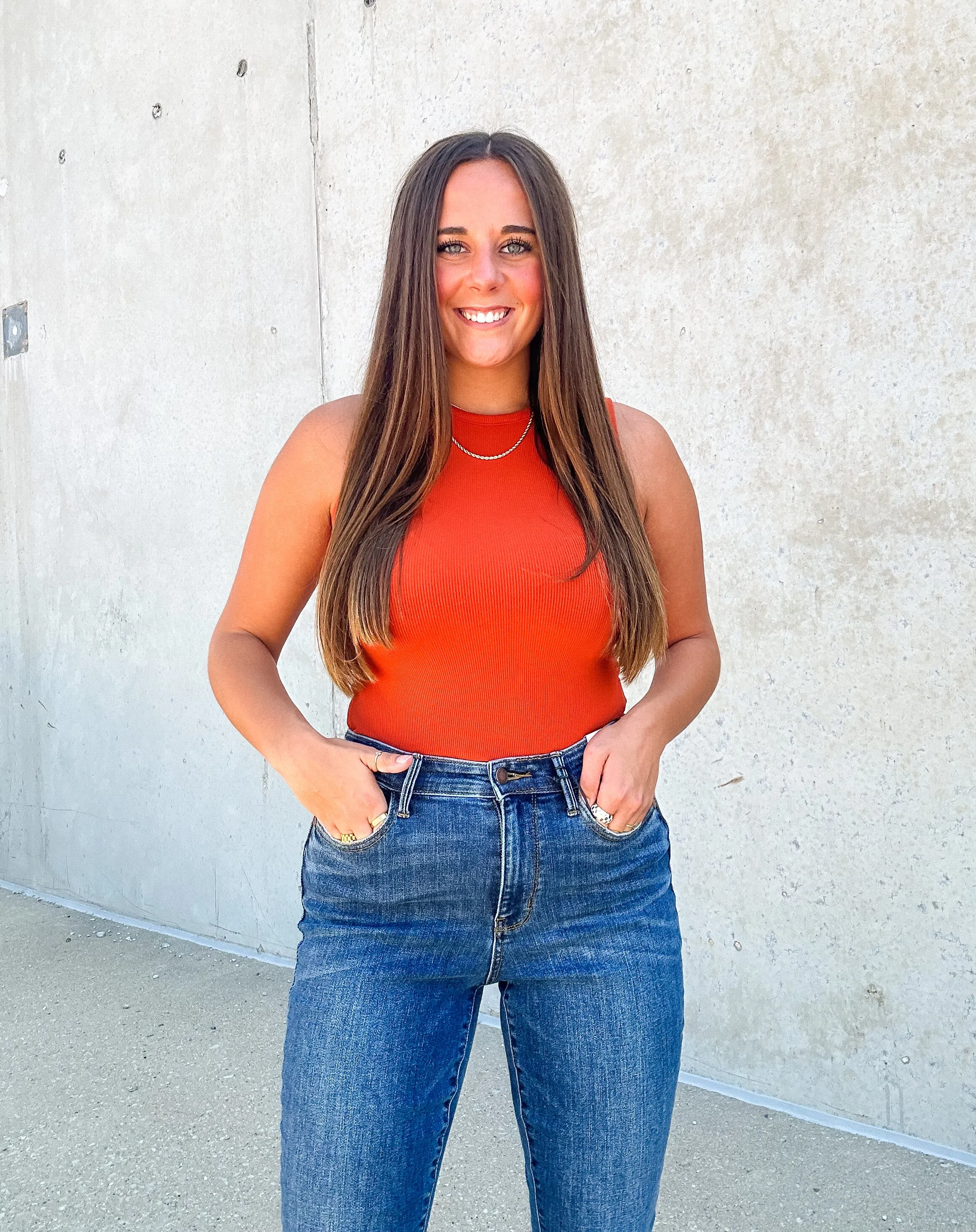 KEEP THEM GUESSING BODYSUIT-BURNT ORANGE