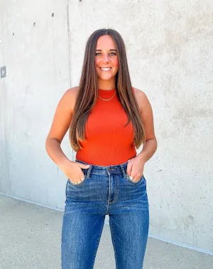 KEEP THEM GUESSING BODYSUIT-BURNT ORANGE
