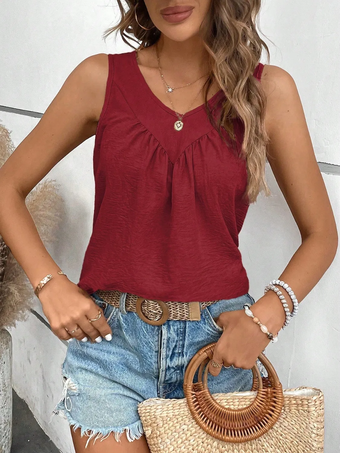 Kelsey V-Neck Ruched Tank