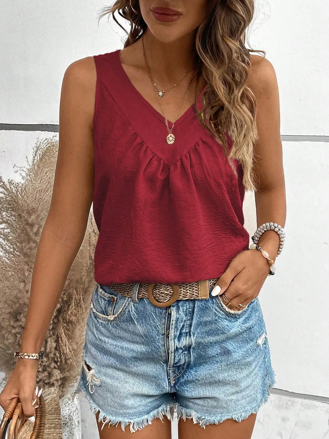 Kelsey V-Neck Ruched Tank