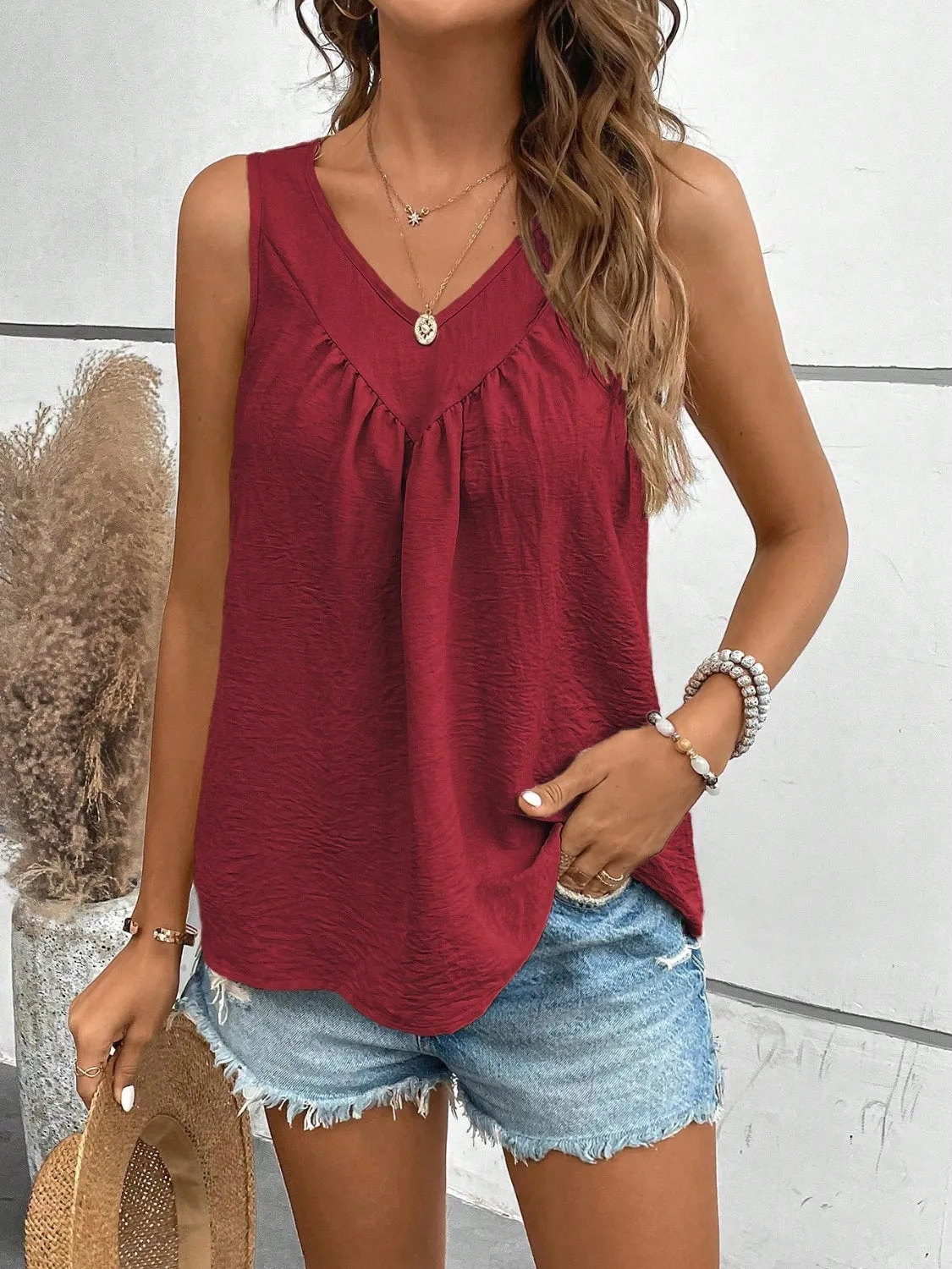 Kelsey V-Neck Ruched Tank