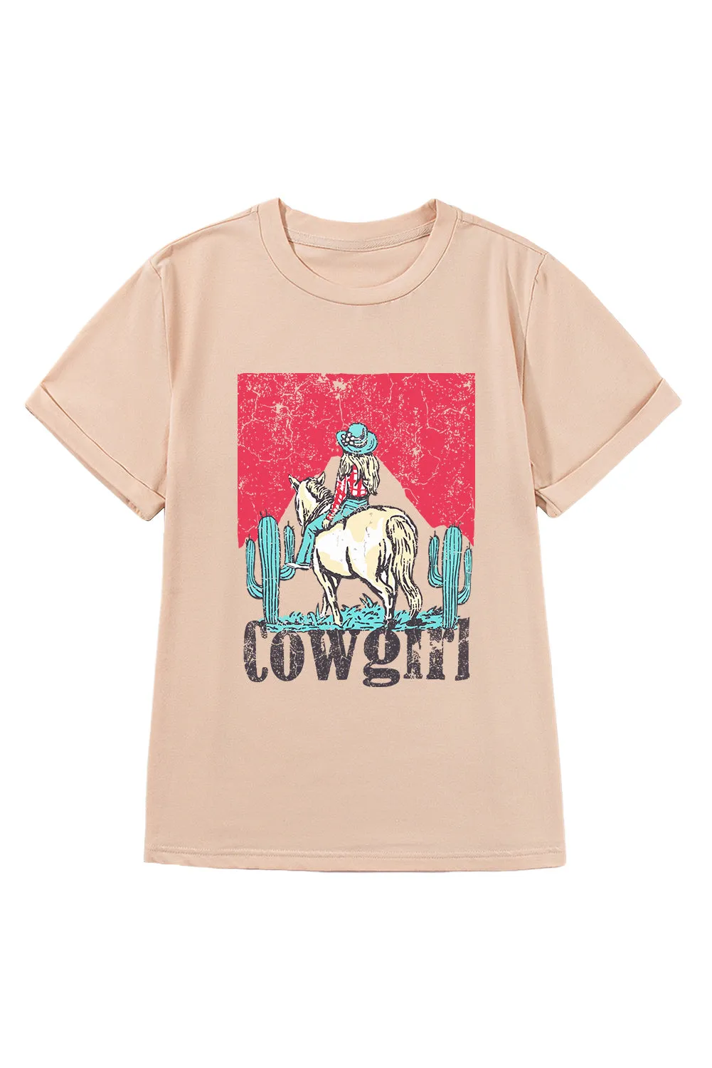 Khaki Cowgirl Rodeo Graphic Western Fashion Tee