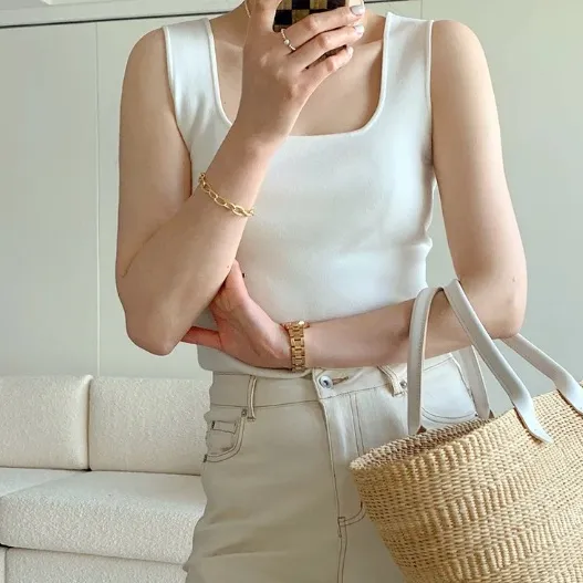 Kori Basic Square Neck Knit Tank Tops