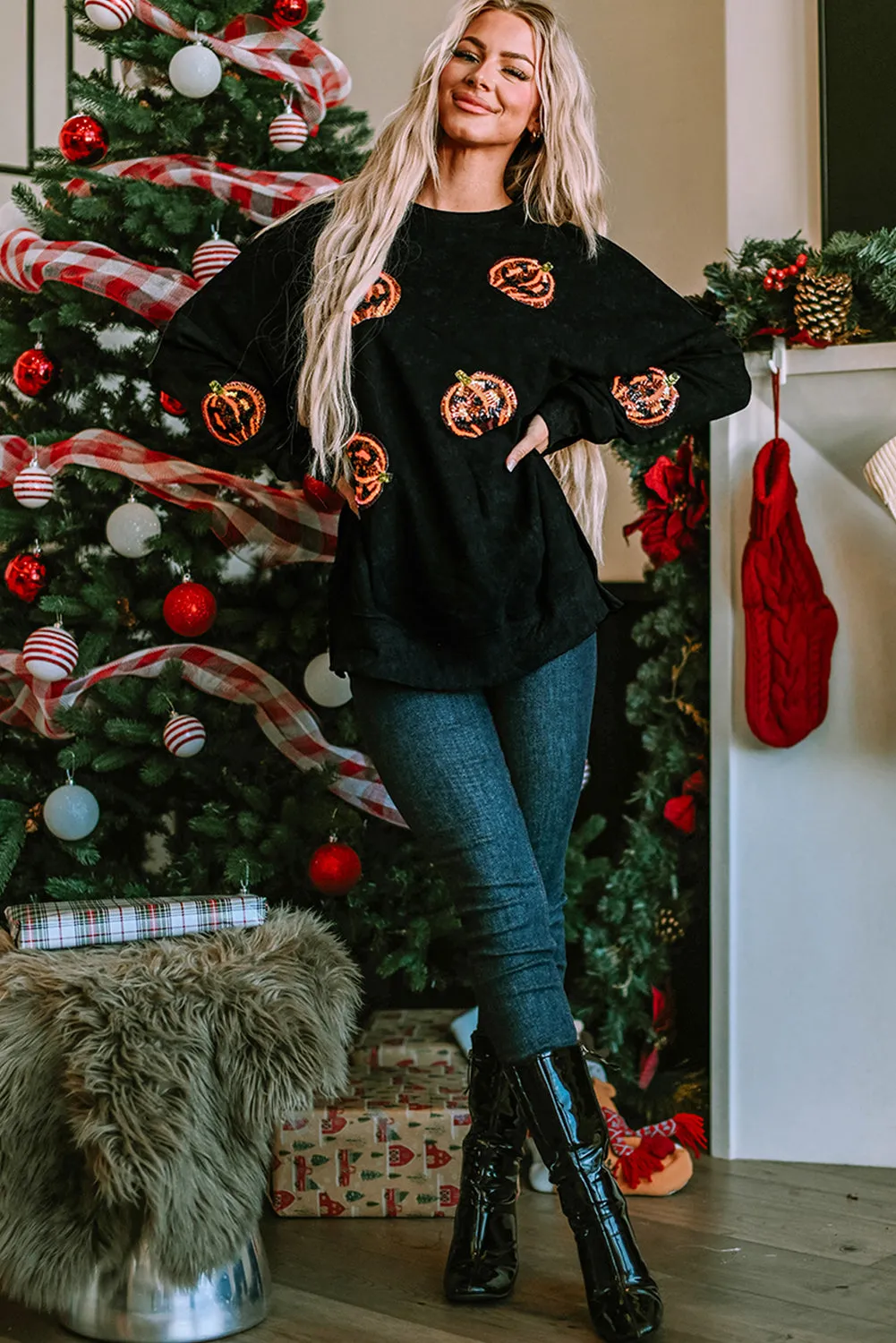 Lantern Split Hem Baggy Sweatshirt