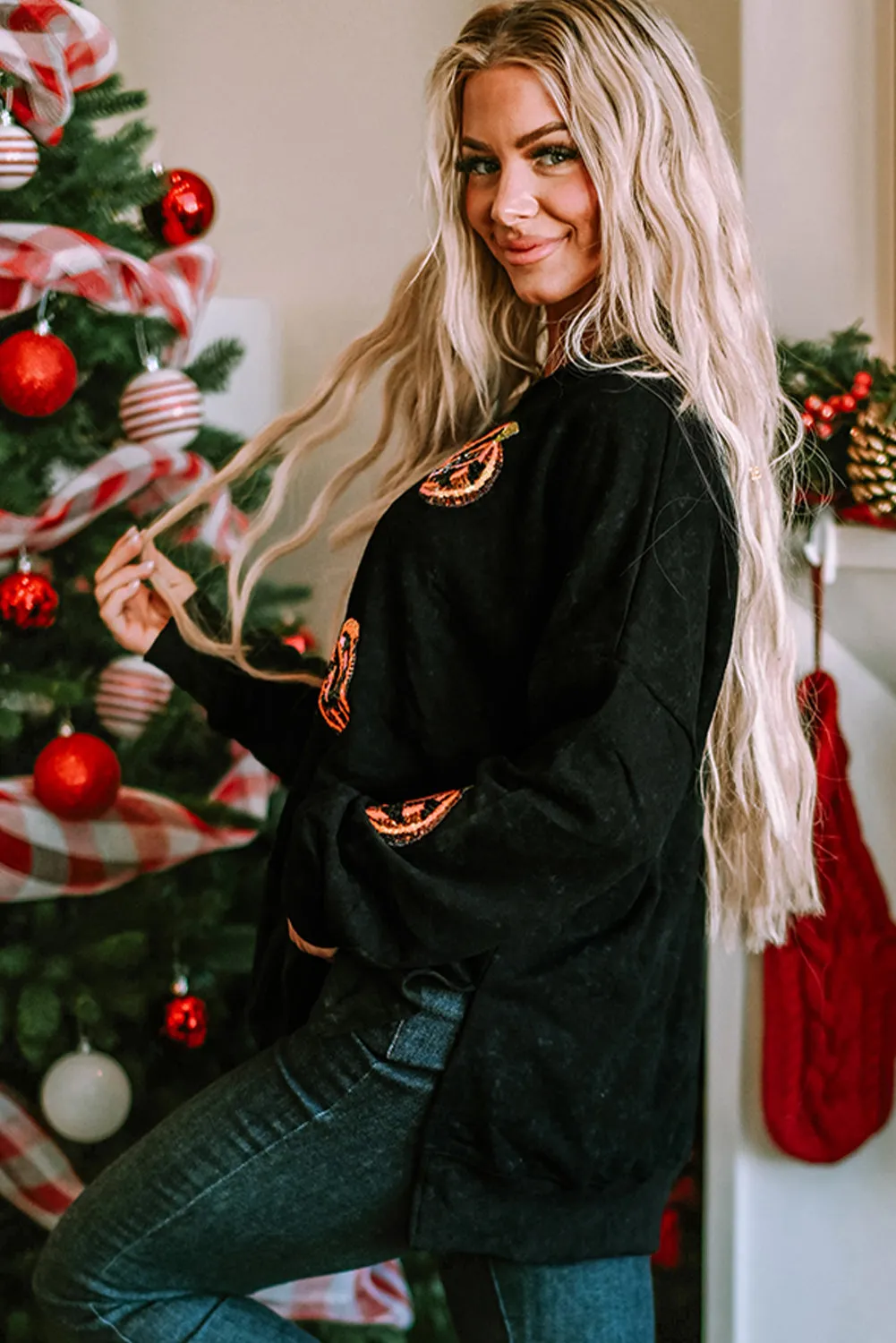 Lantern Split Hem Baggy Sweatshirt
