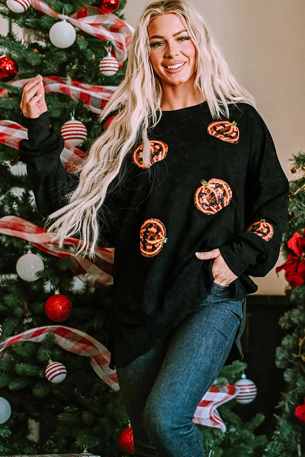 Lantern Split Hem Baggy Sweatshirt