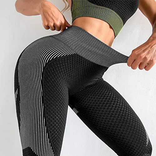 LASLULU Ruched Scrunch Butt Leggings for Womens Butt Lift Yoga Pants Slimming Booty Textured Workout Leggings Running Tights(Black White Medium)