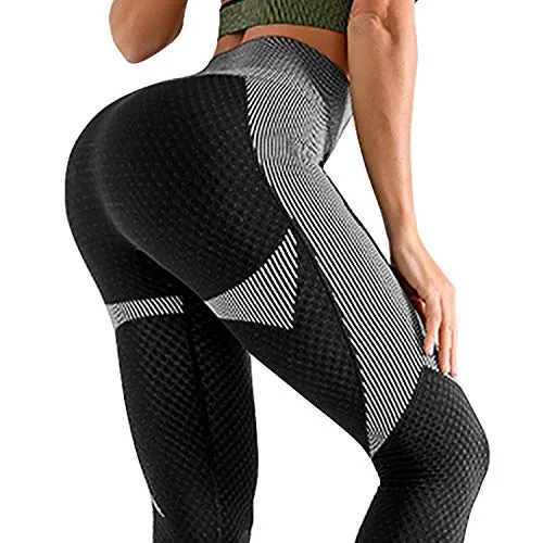 LASLULU Ruched Scrunch Butt Leggings for Womens Butt Lift Yoga Pants Slimming Booty Textured Workout Leggings Running Tights(Black White Medium)