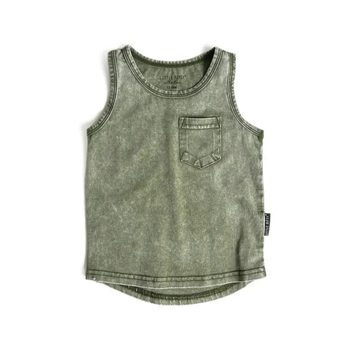 Little Bipsy Acid Wash Tank - Green
