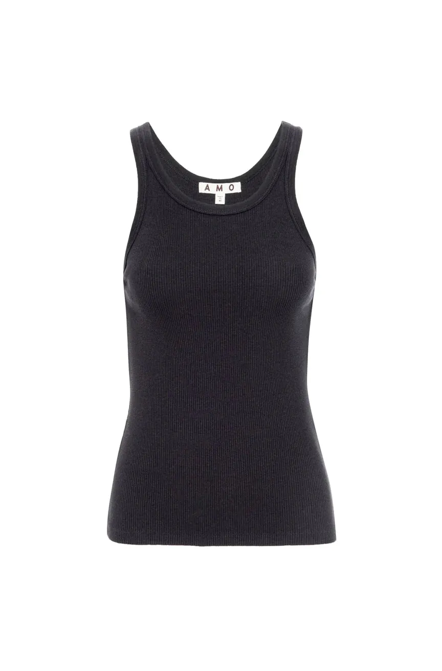 LONG RIB TANK IN VINTAGE BLACK